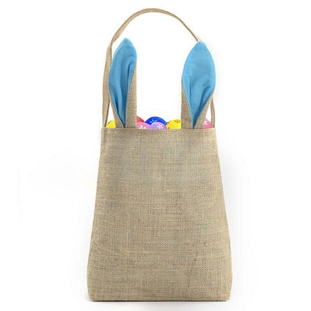 best easter bunny bag - easter basket tote handbag - dual layer bunny ears design jute cloth material - excellent for carrying eggs gifts to easter party, 10 x 4 x 12, hessian-light (Best Material To Stretch Ears With)