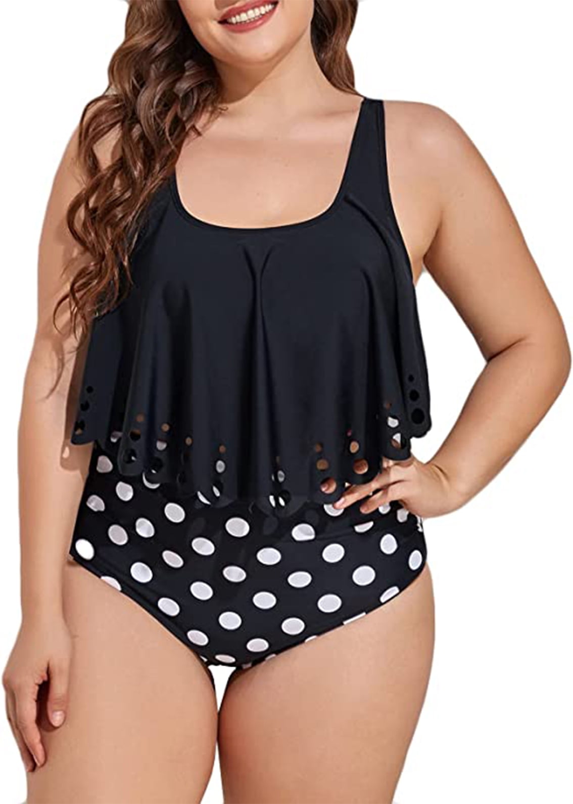 TOPIO Women Swimsuit Plus Size Swimsuit High Waisted Tankini Bathing