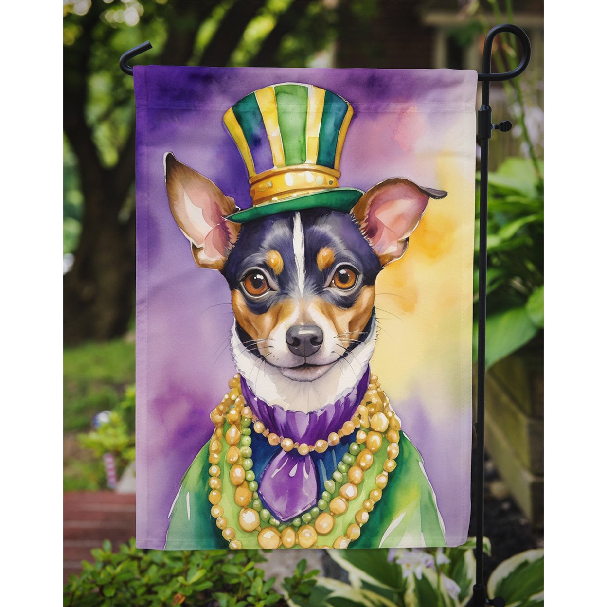 Rat Terrier King of Mardi Gras Garden Flag