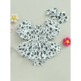 thumbnail image 2 of Wassery Infant Baby Girls Romper Dress Flower Print Short Puff Sleeve Ruched Jumpsuits 3M 6M 12M 18M Newborn Girl Summer Bodysuits with Headband, 2 of 8