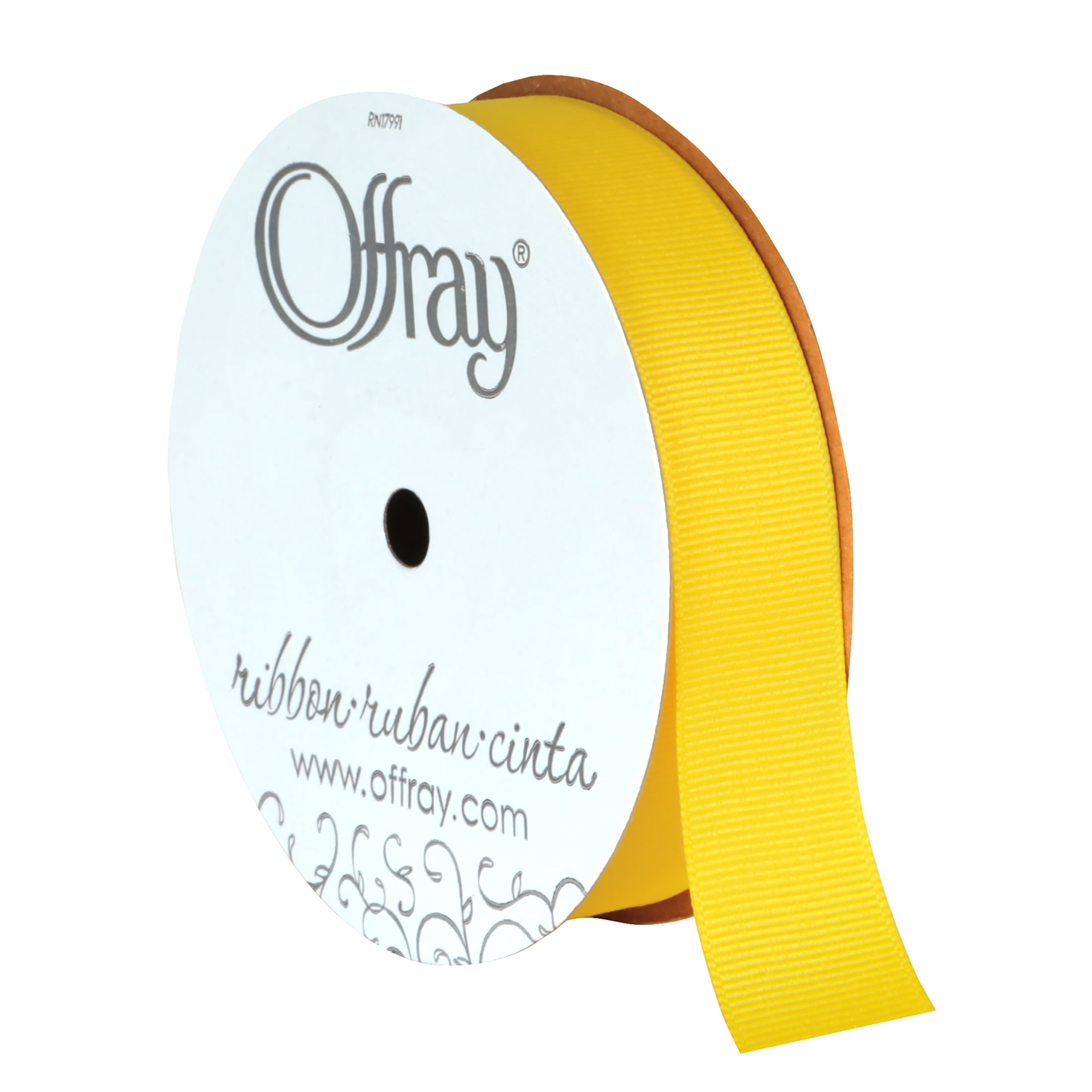 Offray Ribbon, Yellow 7/8 inch Satin Grosgrain Polyester Ribbon, 9 feet