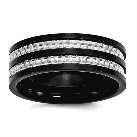 Stainless Steel 8mm Black Plated With Grey Carbon Fiber Inlay Polished Band Ring Size 13 Ring for Women and Men