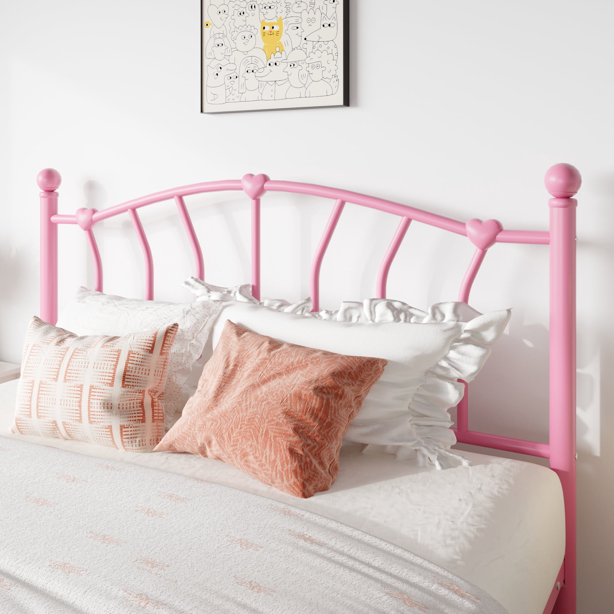SHA CERLIN 14 Inch Queen Size Metal Platform Bed Frame with Heart Shaped Iron-Art Headboard/Footboard, Under Bed Storage, Noise Free Mattress Foundation, Easy Assembly, Pink