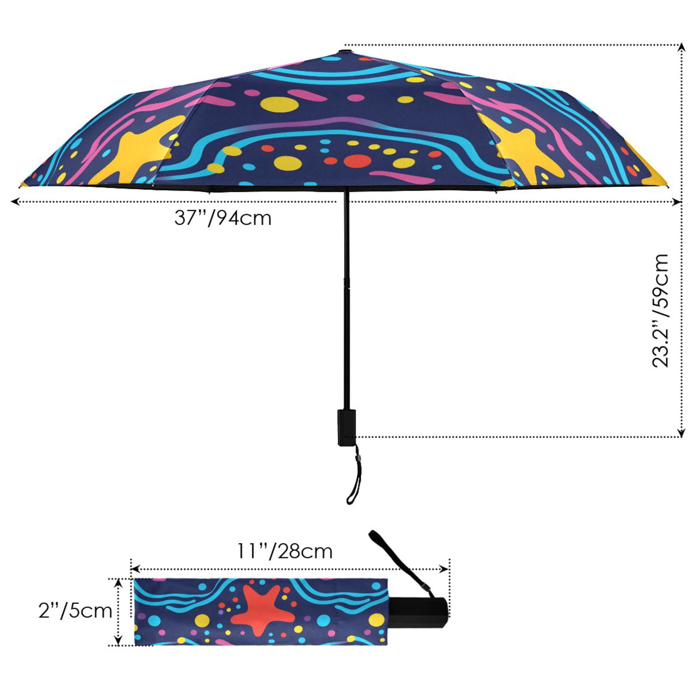 ALAZA Stars on Wave UPF 50+ Compact Folding Umbrella for Rain Travel Umbrella Packable