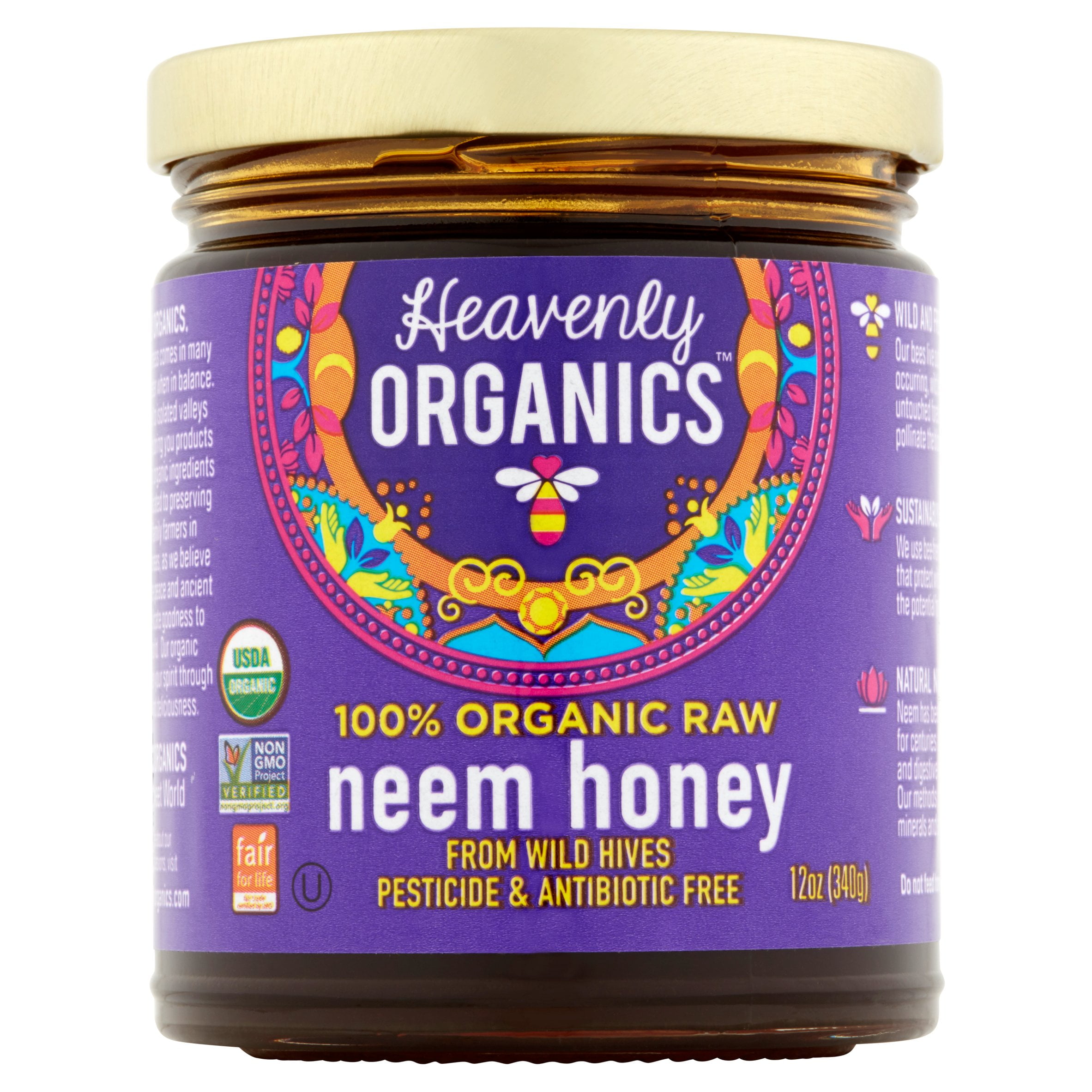 Heavenly Organics 100 Organic Raw Neem Honey from Wild Hives, 12 oz