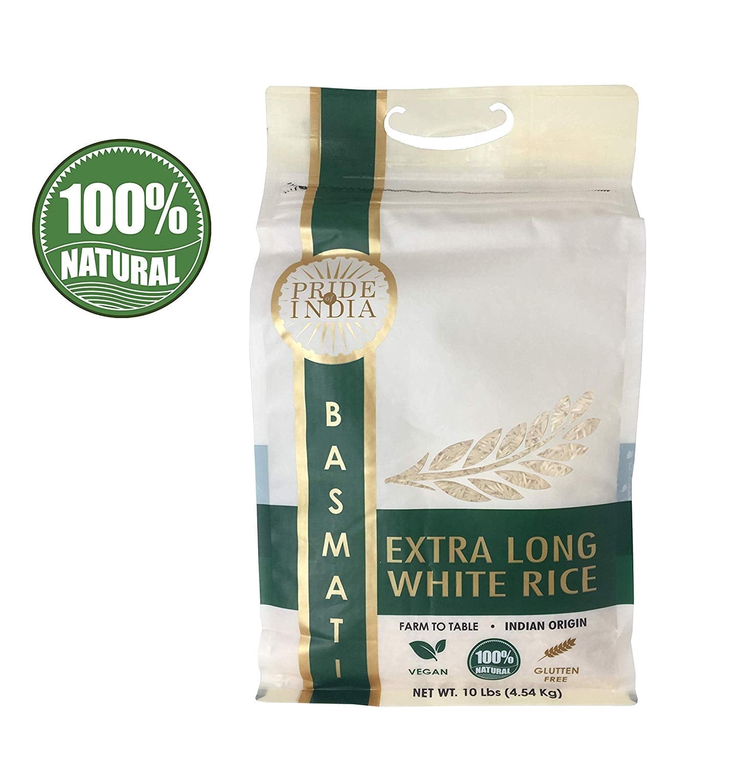 Pride Of India  Naturally Aged White Basmati Rice, Extra Long Grain, 10 lb Rice Bag, Gluten-Free