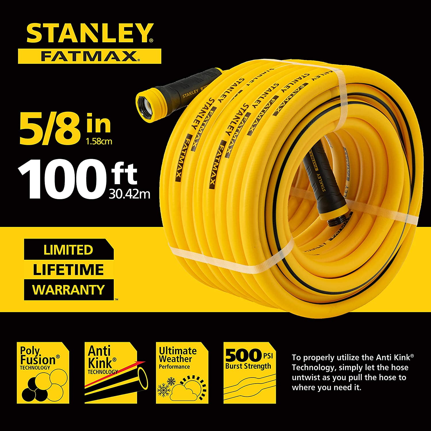 Stanley Garden BDS6652 Stanley Fatmax 5/8 x 100 Garden Hose, 100-ft, Yellow