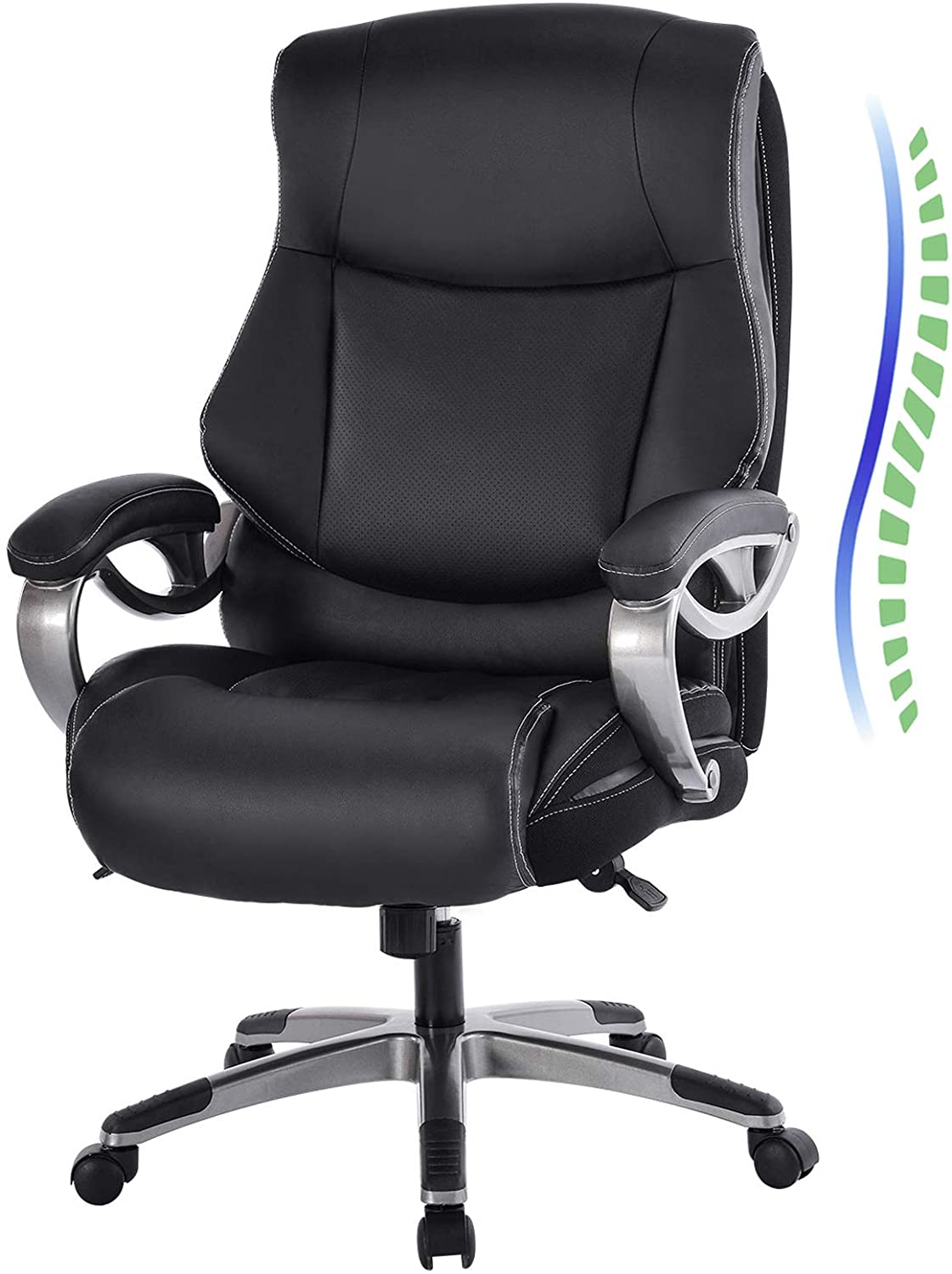 Executive Office Chair 350 LB HighBack Metal Base Black PU Leather
