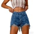 thumbnail image 2 of PBFRDSJ Women's Ripped Frayed Hem Jean Shorts Streetwear Casual Distressed Denim Shorts High Waisted Stretchy Jorts, 2 of 8