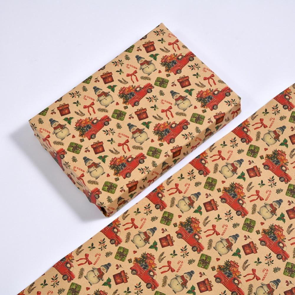 Christmas Wrapping Paper Bundle - Brown Kraft Paper with Color