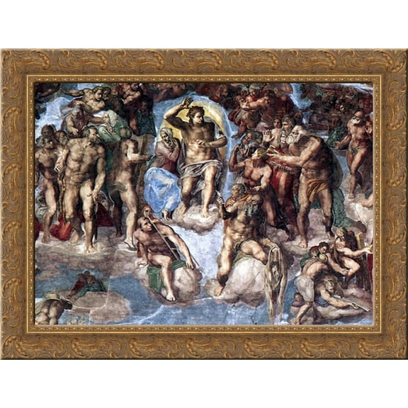 The Last Judgement [detail] 24x20 Gold Ornate Wood Framed Canvas Art by Michelangelo