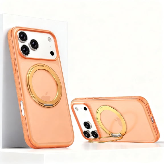 Allytechgroup for iPhone 16 Pro Case, 360° Rotating Kickstand Shockproof Magnetic Back Cover Support Wireless Charging Anti-Scratch Lightweight Bumper for iPhone 16 Pro, Orange