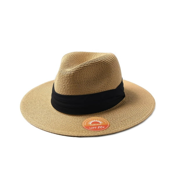 Sombrero para el sol FURTALK, sombrero de Panamá, ala ancha, Fedora Straw, UPF 80+