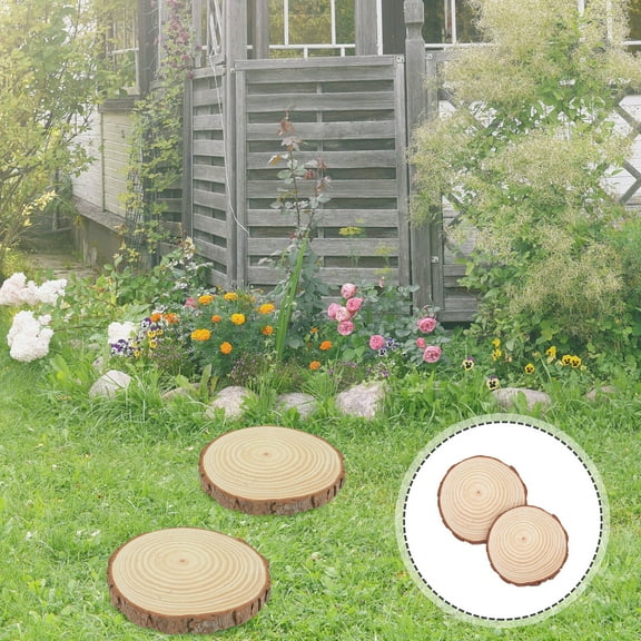 NUOLUX 2Pcs Garden Stepping Stone Khaki Wood for Outdoor Space 8.5 Inches Diameter