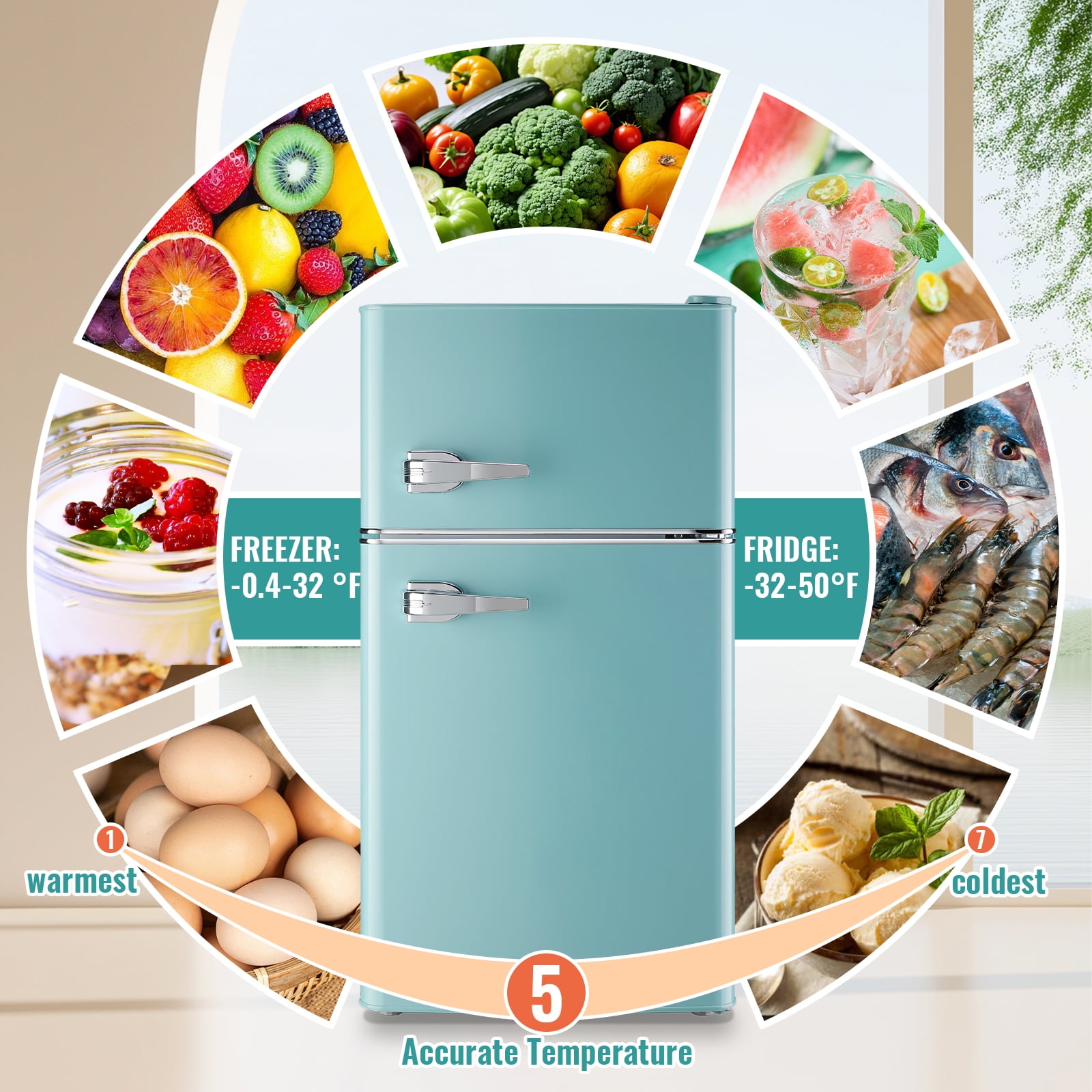 TACOOL BLUE Refrigerator with Top Freezer 3.5Cu.ft Two Door Small Mini Fridge with Extra Drink Space for Home Office Dorm BLUE