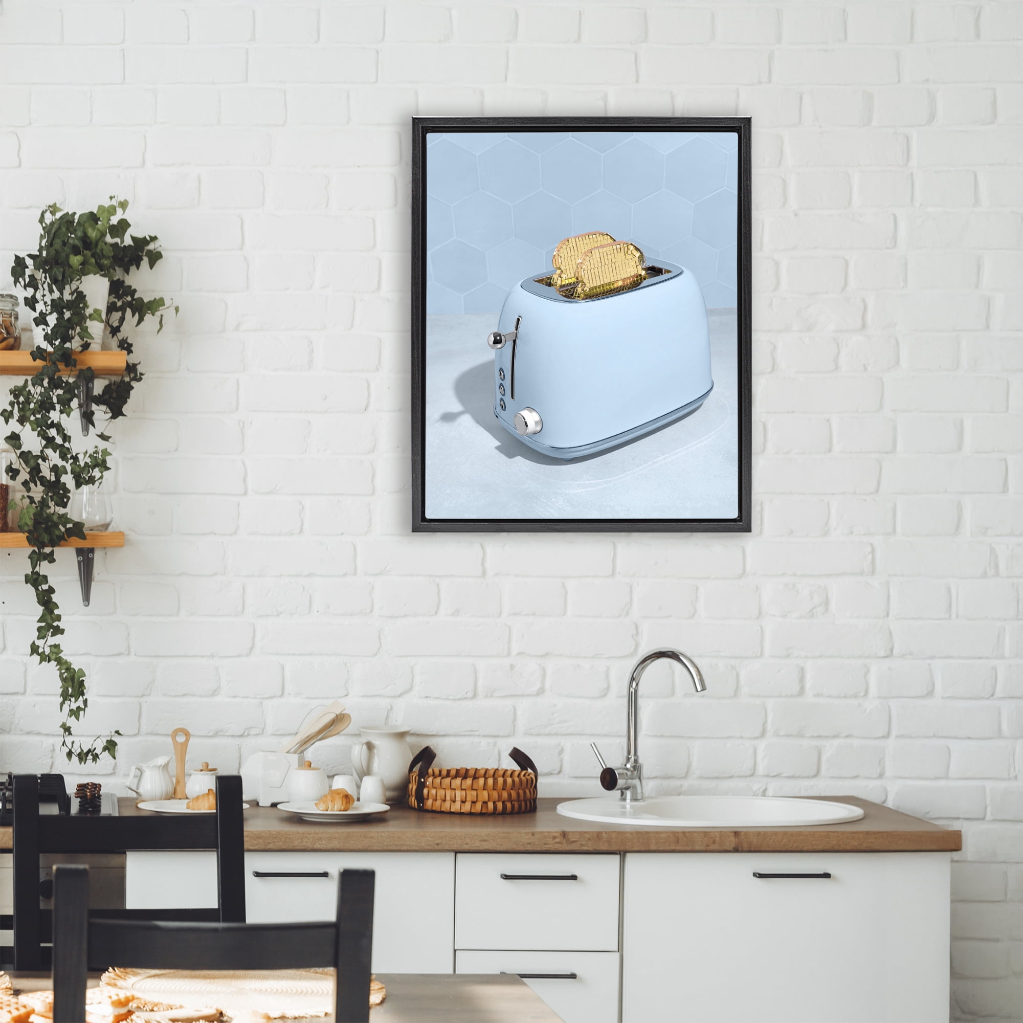 Stupell Industries Golden Disco Toaster Over Black Framed Floater Canvas Wall Art, design by LISH Creative