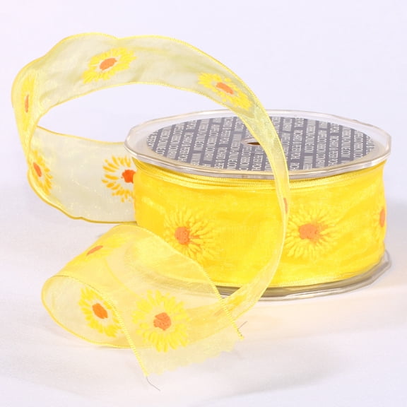 The Ribbon People Yellow and Orange Floral Wire Edged Craft Ribbon 1.5" x 27 Yards