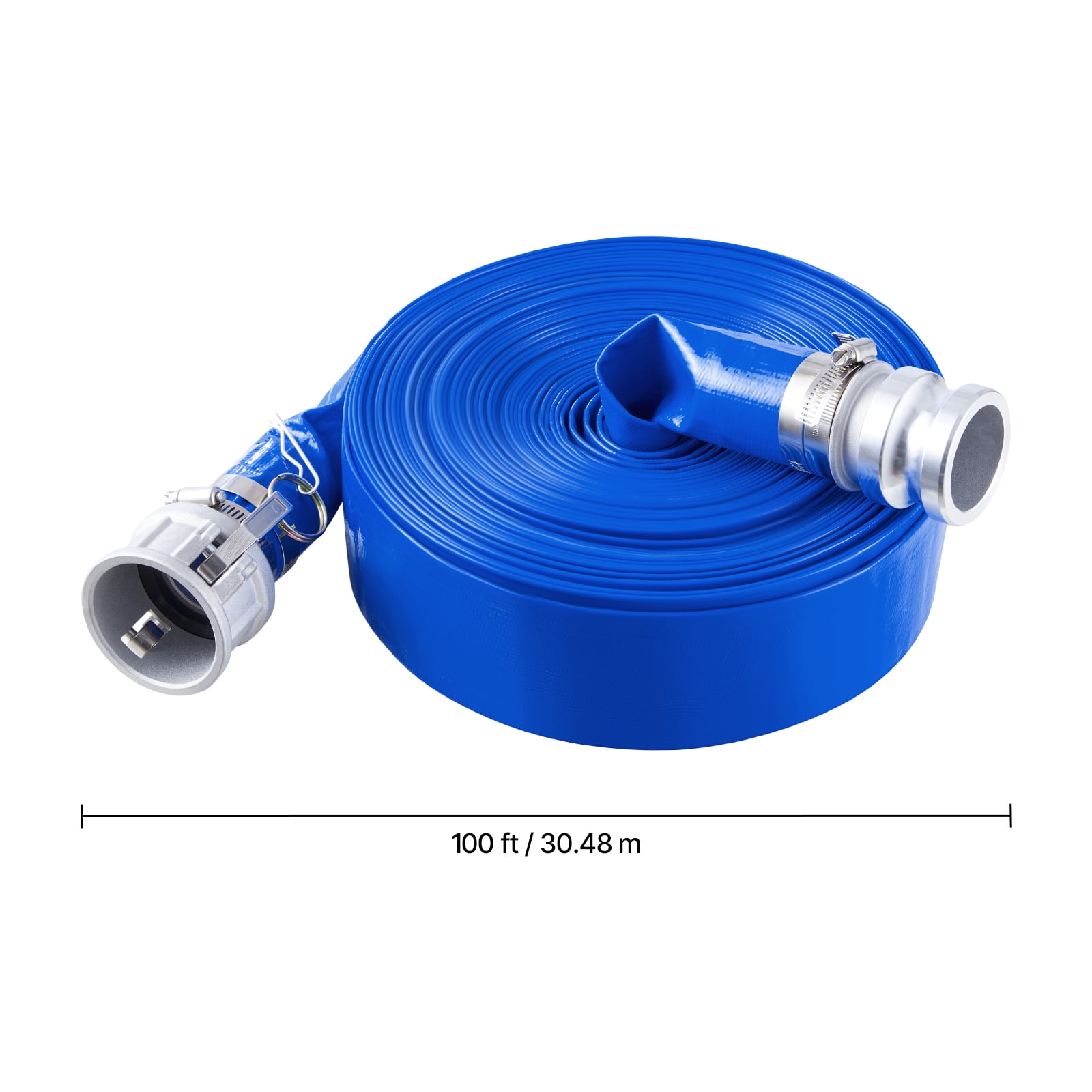 VEVOR Backwash Hose, 2 in x 100 ft, Blue High Quality PVC Hose, with Clamps, Camlock, Aluminum Fittings, Fit Various Pumps, for Sewage Treatment, Water Transportation and More Agricultural Purposes