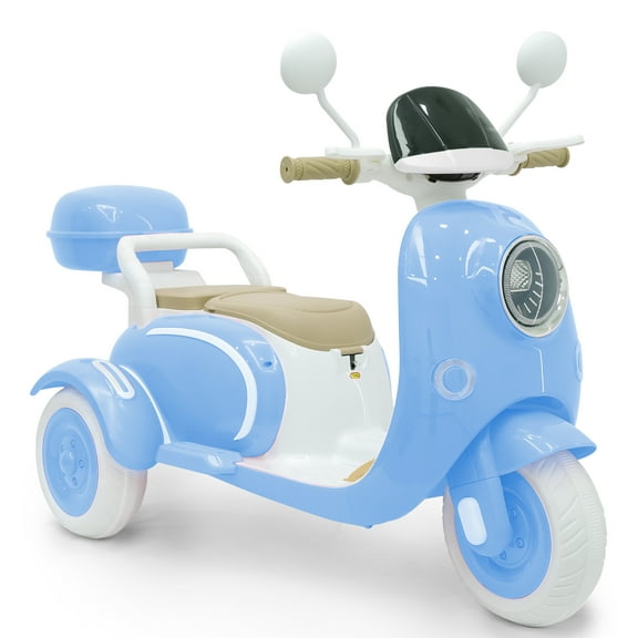 TCARAIWEN Girls Electric Motorcycle, 2 Seats Kids Motorcycle,12V Ride On Scooter for Kids with Storage Compartments, Cute Design with Stable 3-Wheel Structure, Ideal Moped for Girls Ages 3-6 (Blue)