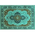 thumbnail image 1 of Ahgly Company Machine Washable Indoor Rectangle Oriental Turquoise Blue Industrial Area Rugs, 2' x 5', 1 of 4