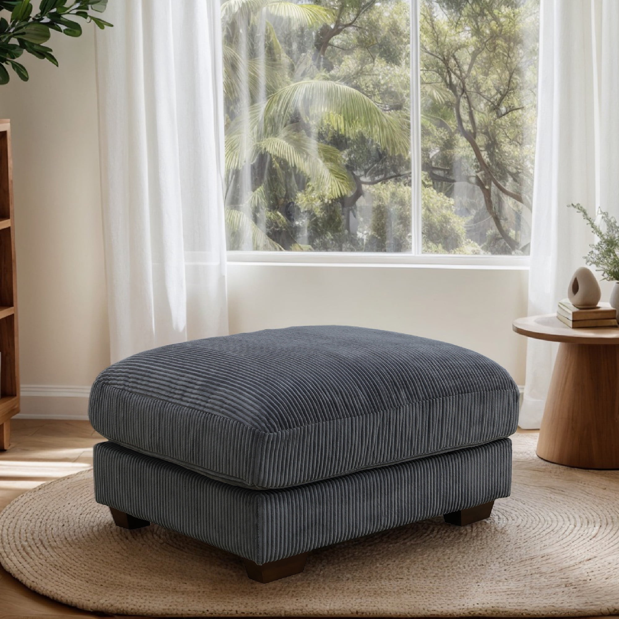 Large Oversized Ottoman Bench for Living Room, No Assembly Needed, Charcoal Corduroy