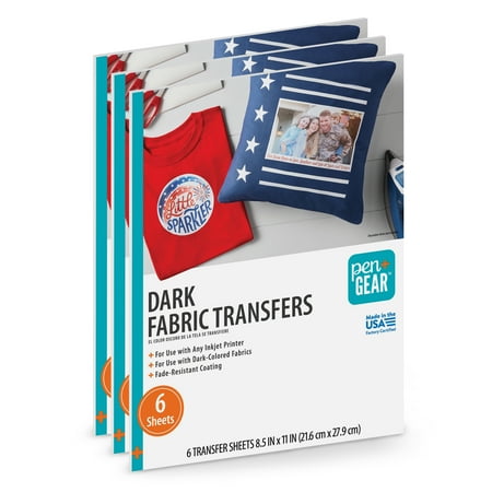 Pen+Gear Dark Fabric Transfer Paper for Colored Fabrics, Inkjet Printable, 8.5 x 11, 30 Sheets