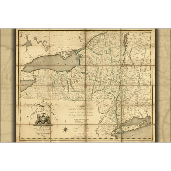 24"x36" Gallery Poster, map of the State of New York 1804