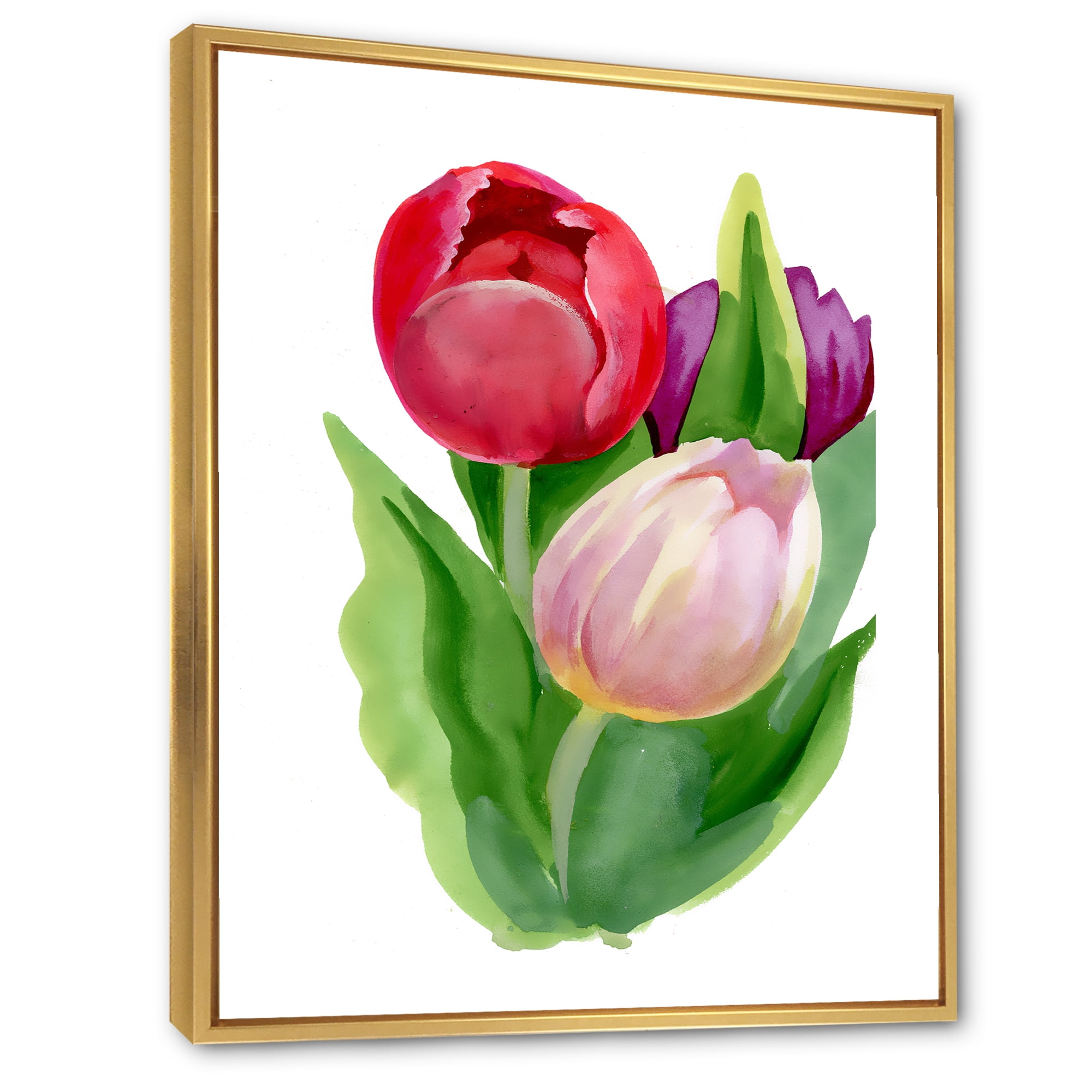 Designart 'Beautiful Tulip Flowers Red and Pink' Traditional Framed Canvas Wall Art Print