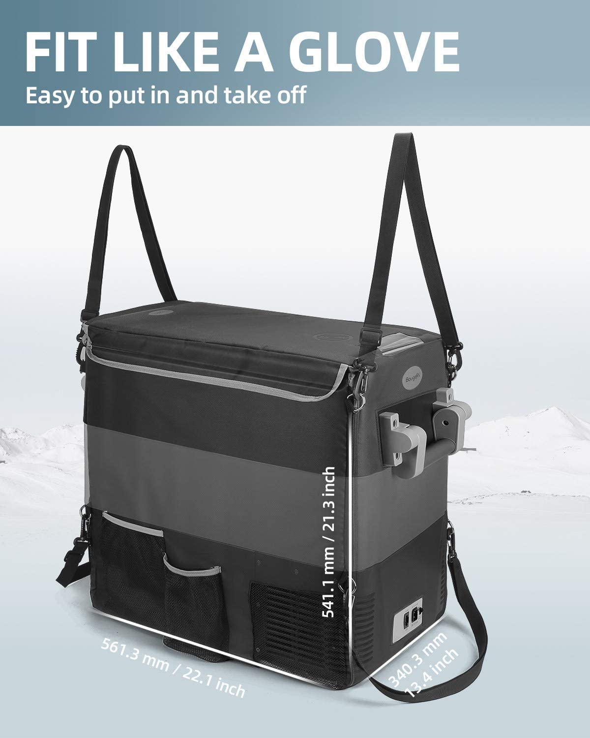 53 Quart Insulated Protective Cover for Portable Car Refrigerator -  Weatherproof  with Storage Pockets