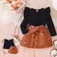thumbnail image 2 of kaprioy Toddler Girl Clothes Toddler Baby Girl Fall Winter Outfit 9 12 18 24 Months 2T 3T 4T Round Neck Long Sleeve Knit Ribbed Sweatshirt Shirt Tops Plaid Belt Skirt 2 Pcs Clothes Set, 2 of 6