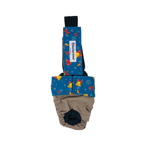 Barkertime Christmas Jingle Bells on Brown Cat Diaper Overall