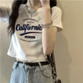 thumbnail image 4 of Camiseta ajustada con estilo y estampado de letras blancas para mujer, Top corto de algodón puro a la moda para adelgazar, novedad de verano 2024, 4 of 4