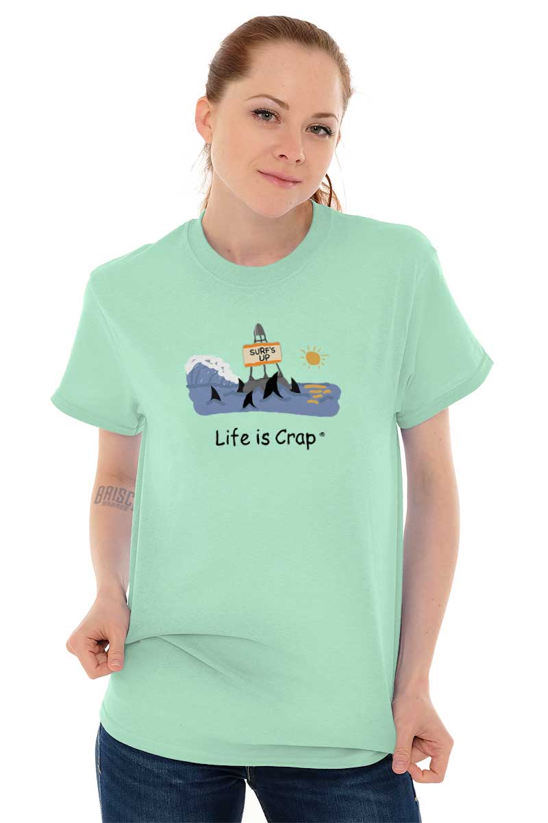 Surfing Sharks Irony Sarcastic Plus Size Crewneck Graphic Tee Shirt Brisco Brands 3X