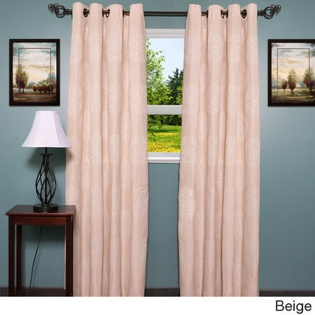 bed bath n more Linen Jacquard Style with Elegant Damask Print Curtain Panel - 55 x 84 Beige