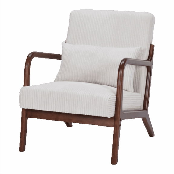 Cterwk Modern Club Chair with Wood Frame, Upholstered Polyester Accent Chair Armchair for Living Room, Bedroom, Office, Beige