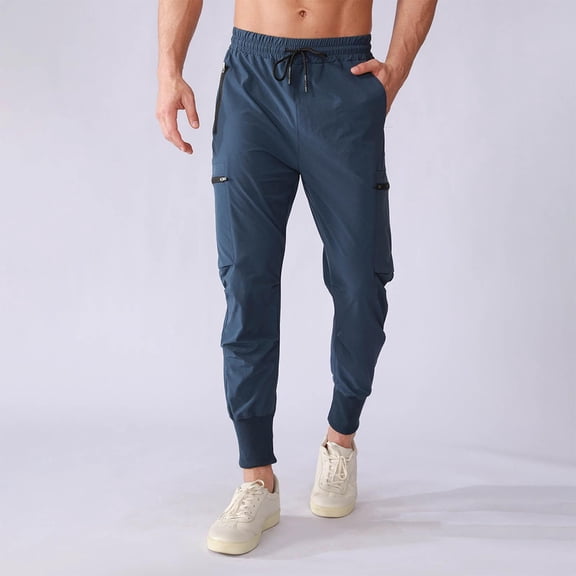 Fnnxeal Cargo Pants for Men Solid Drawstring Running Pull-On Stretch Trouser Blue Pants for Men Size L