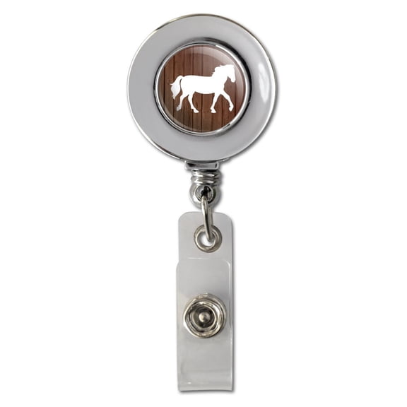 Horse Silhouette Cowboy Western Retractable Reel Chrome Badge ID Card Holder Clip
