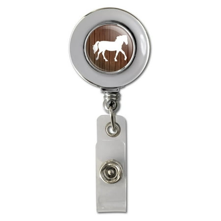 Horse Silhouette Cowboy Western Retractable Reel Chrome Badge ID Card Holder