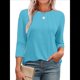 thumbnail image 3 of Blusas de Mujer con Mangas 3/4, Cuello Redondo, Túnicas Casuales, Camisas Plisadas Básicas, Corte Holgado, 2025 Azul y Verde M, 3 of 5