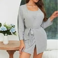 thumbnail image 5 of HUJlwoi 3 Piece Pajama Sets for Women Tied Robe Ribbed Crop Cami Pj Sets with Shorts Solid Color Comfy Loungewear Matching Clothing, 5 of 7