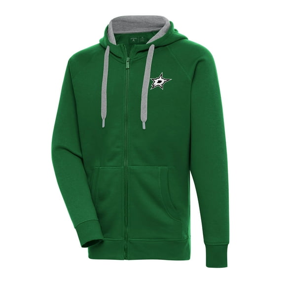 Men's Antigua Kelly Green Dallas Stars Metallic Logo Victory Full-Zip Hoodie