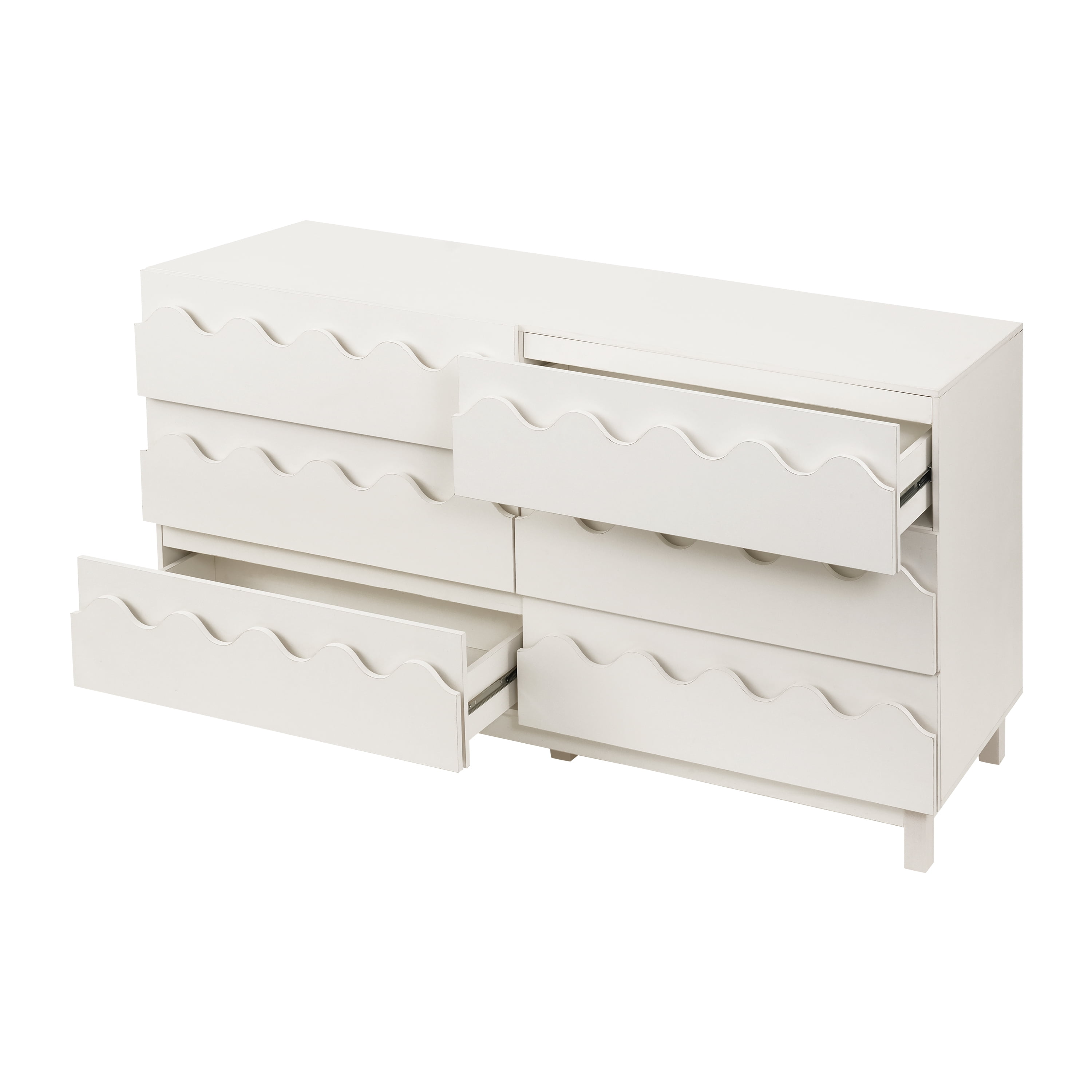 Alvantor 6 Drawer Dresser, 60" Wide Wooden Chest of Drawers, Fluted Dresser for Bedroom Ivory