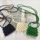 thumbnail image 5 of Bolso de mano con correa larga para el hombro y cuentas, bolso de mano con solapa y perlas verdes, bolso de mano con perlas y bolso de mano para mujer, mini bolso cruzado para mujer, 5 of 5