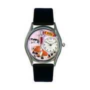 Veterinarian Black Leather And Silvertone Watch