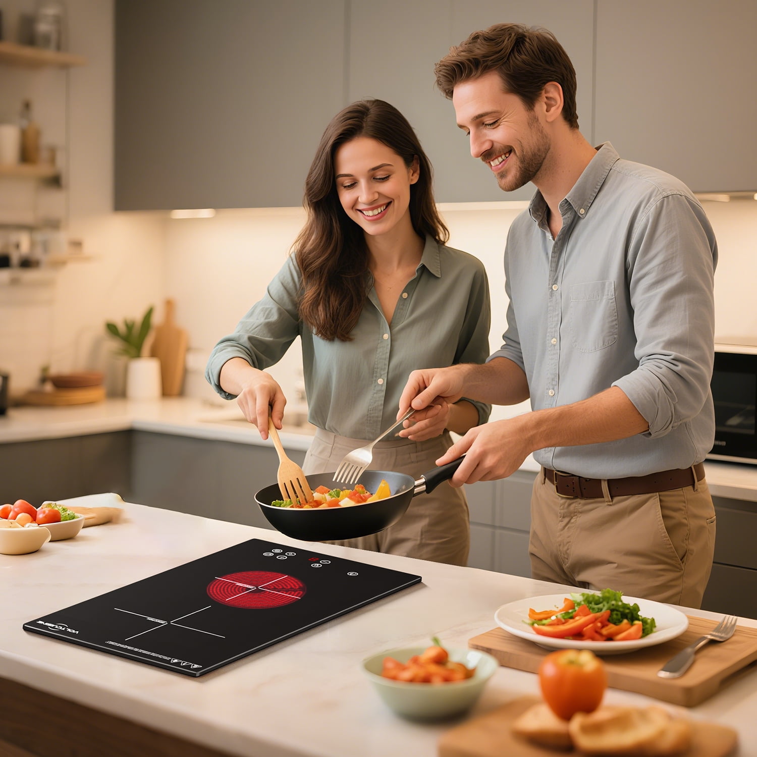 VoltCuisine Induction Cooktop 2 Burner, Shatter-proof Flat Glass Top, 9 Heat Settings, LED Touch Display with Child Safety Lock & Overheat Protection