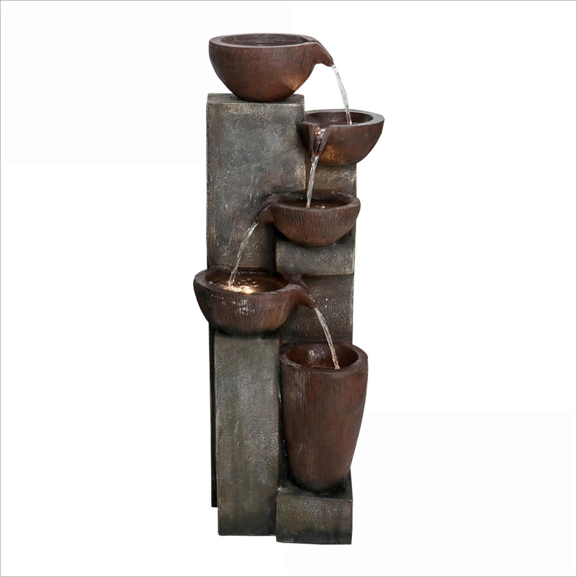 Fountains 39.7 Inch Modern 5-Tier Outdoor Water Fountain for Garden Patio, with LED Lights | Resin | Tiered Fountain