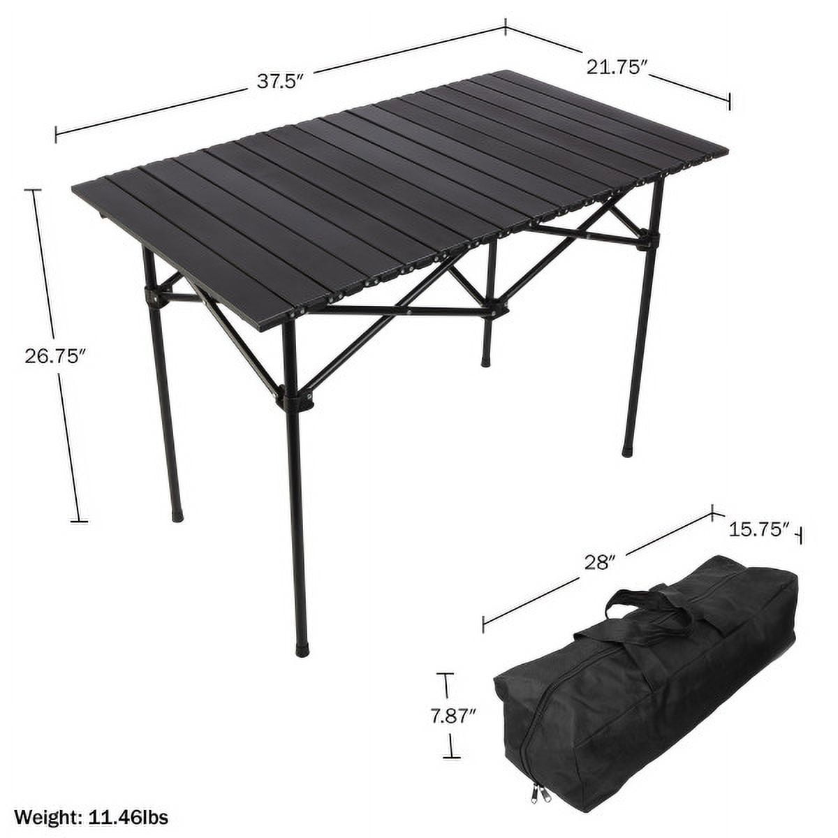 Wakeman Outdoors Camping Table with Storage Shelf and Carrying Bag, Black