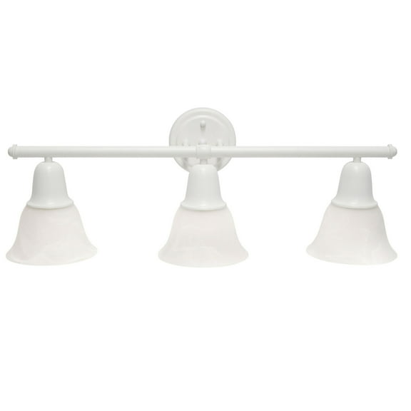 26.5" Classic 3 Light Straight Metal Bar And Frosted Marble White Bell Shape Glass Shades Decorative Wall Mounted Vanity