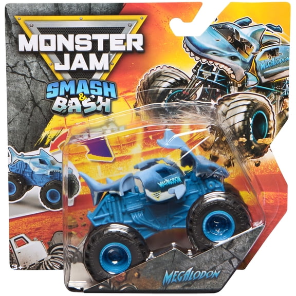 Monster Jam Smash & Bash Megalodon Series 01, 1:64 Repairable Monster Truck, Official 2025 Toy with BKT Tires, Kids & Collectors Ages 3 
