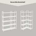 thumbnail image 5 of Reversible Corner Bookshelf 5 Tier with 4 Hooks, 65" Industrial Bookcases for Living Room, White, 5 of 7